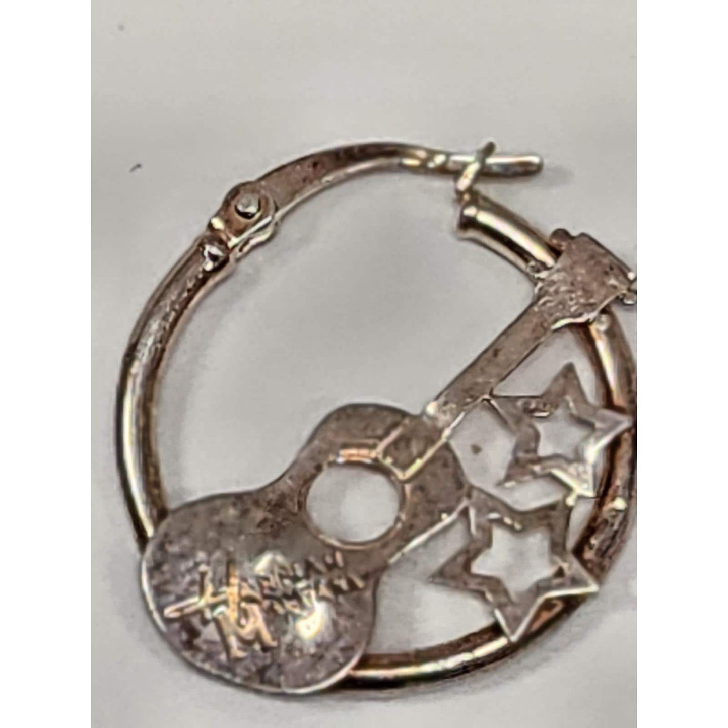 Disney Hannah Montana Guitar Star Hoop Earrings Silver Tone Y2K 2000s Jewelry