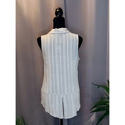 Blue B Collection Sleeveless Button Down Blouse Mint Green Striped High Low