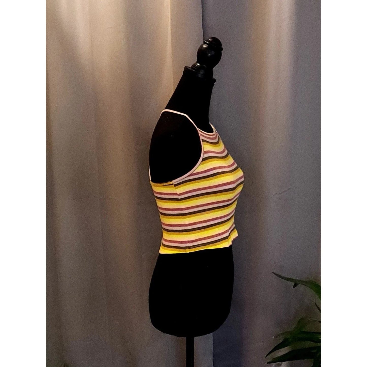 RVCA Womens Striped Ribbed Knit Crop Top Halter High Neck Multi Color