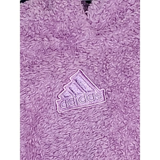 Adidas Girls Youth XL Purple Fuzzy Fleece Pullover Sweater 3 Stripe Logo New
