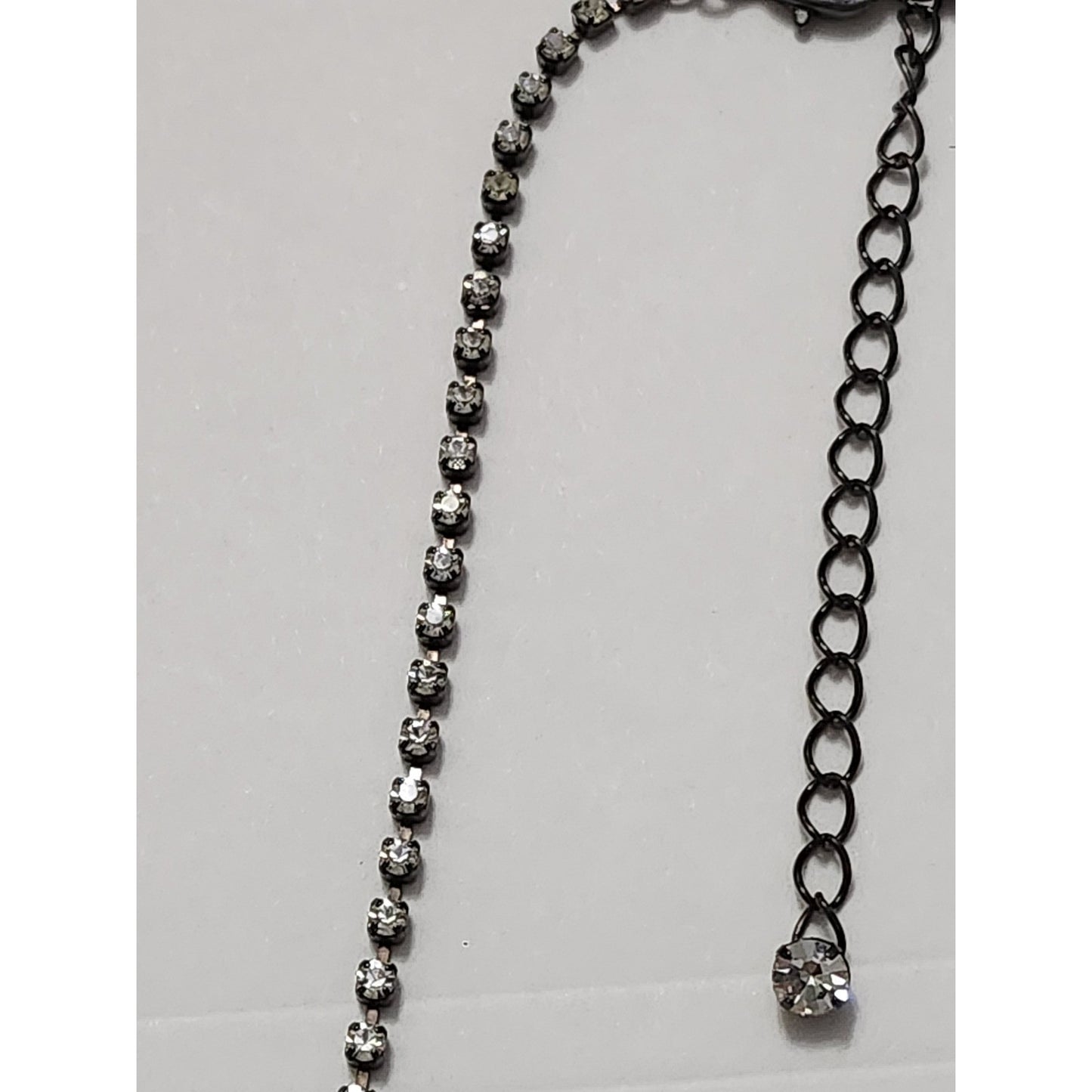 Gunmetal Black and Clear Rhinestone V-Shape Bib Statement Necklace Evening Wear