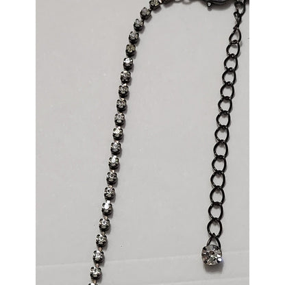 Gunmetal Black and Clear Rhinestone V-Shape Bib Statement Necklace Evening Wear