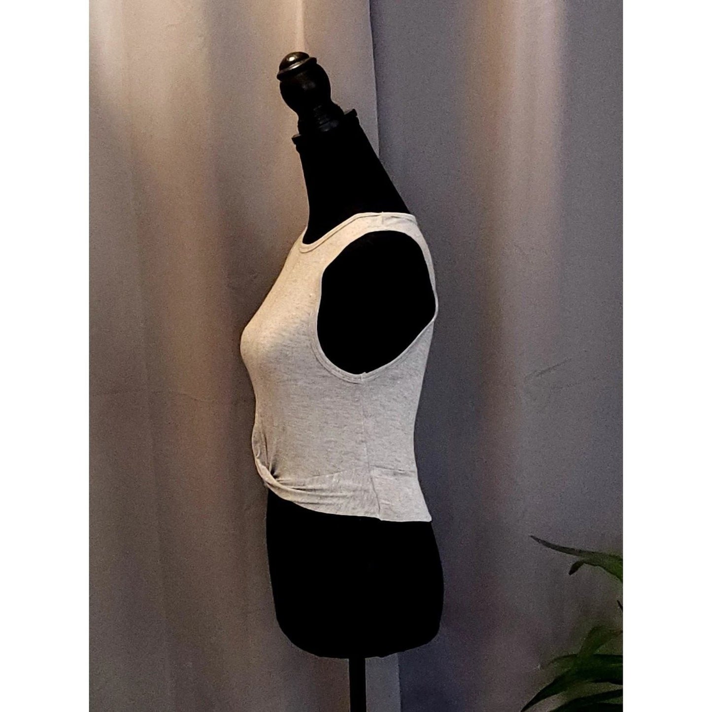Mono B Heather Grey Twist Front Crop Tank Top Athleisure Workout Sleeveless