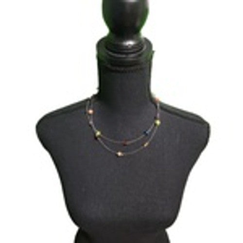 Multi Color Double Strand Beaded Costume Necklace Layered Chain Jewelry