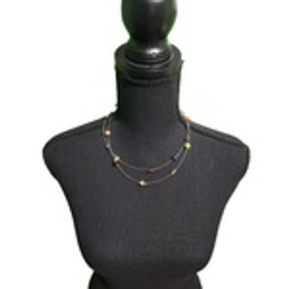 Multi Color Double Strand Beaded Costume Necklace Layered Chain Jewelry