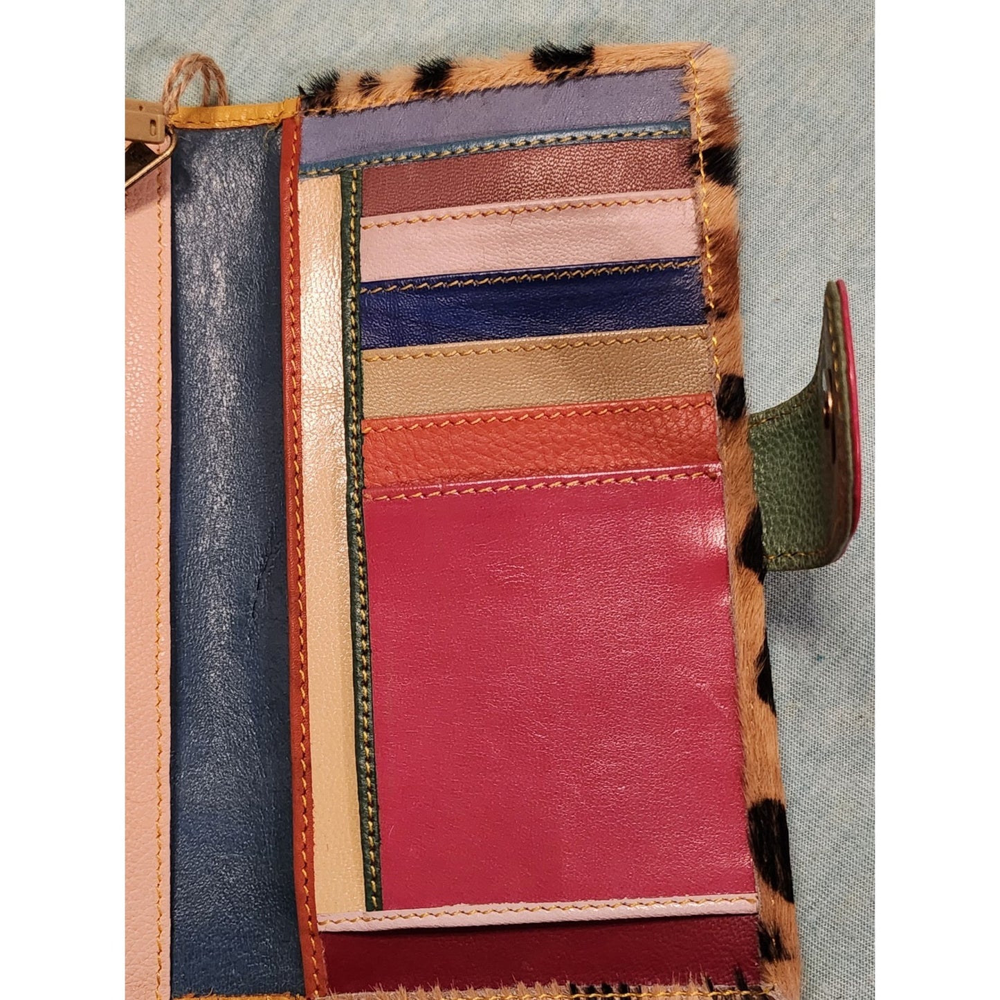 NWT Mari Hair-on-Hide Leopard Print Wallet Multicolor Leather Bifold Clutch