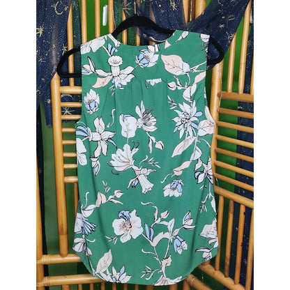 Jasmine & Juliana Green Floral Sleeveless Split V-Neck Blouse Boho Summer M