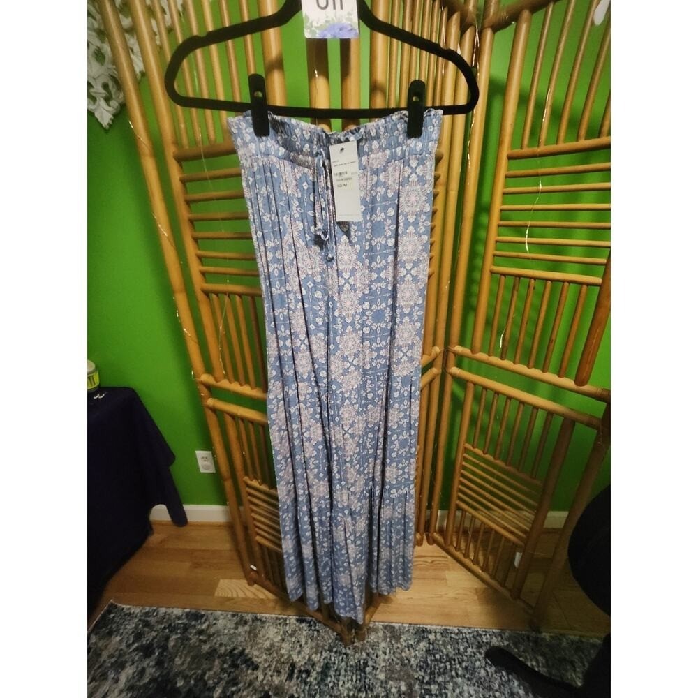 NWT Blue B 2 Piece Set Pants Outfit Denim Blue Paisley Boho Ruffle Smock