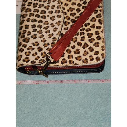 Sloane Leopard Print Calf Hair Leather Crossbody Bag Brown Red