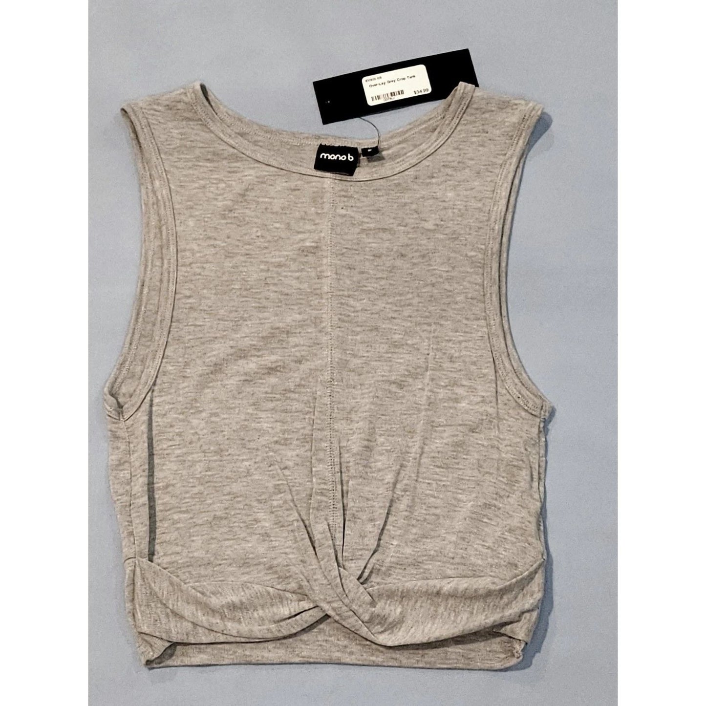 Mono B Heather Grey Twist Front Crop Tank Top Athleisure Workout Sleeveless