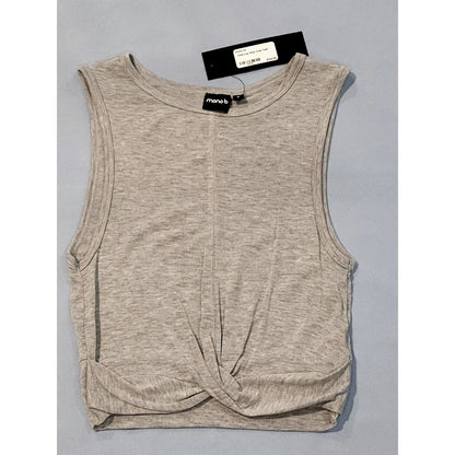 Mono B Heather Grey Twist Front Crop Tank Top Athleisure Workout Sleeveless