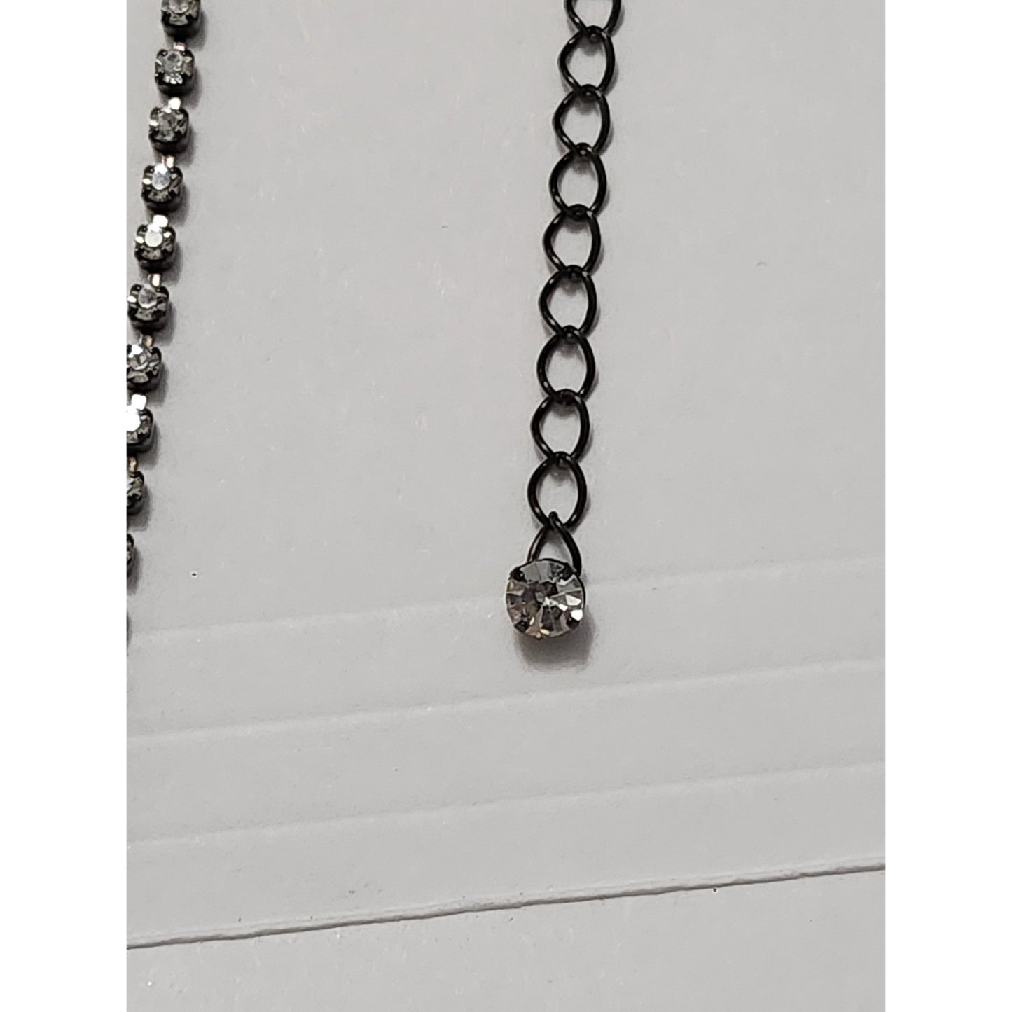 Gunmetal Black and Clear Rhinestone V-Shape Bib Statement Necklace Evening Wear
