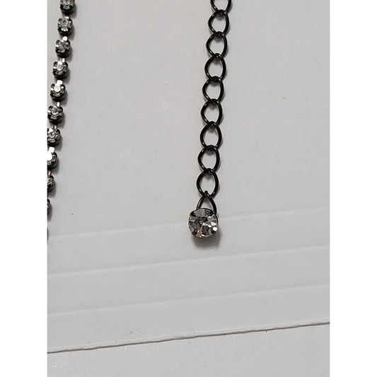 Gunmetal Black and Clear Rhinestone V-Shape Bib Statement Necklace Evening Wear
