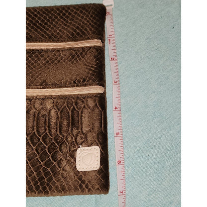 NWT Peachy Keen The Versi Bag Brown Snakeskin Velvet Clutch Wristlet Rose Gold