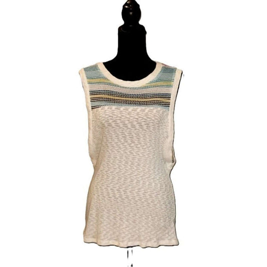 SugarFox Tank Cream Multicolor Stripe Knit Muscle Shirt Boho Festival Beach