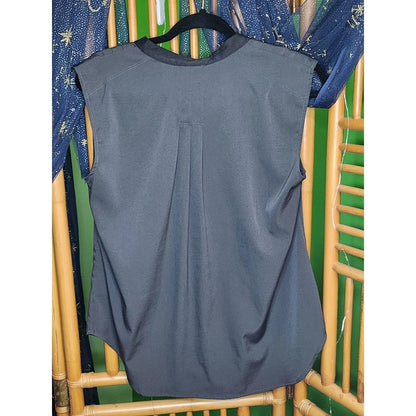 Converse One Star Womens L Black Sleeveless V-Neck Tunic Blouse Button Accent