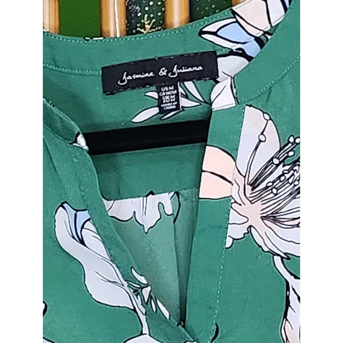 Jasmine & Juliana Green Floral Sleeveless Split V-Neck Blouse Boho Summer M