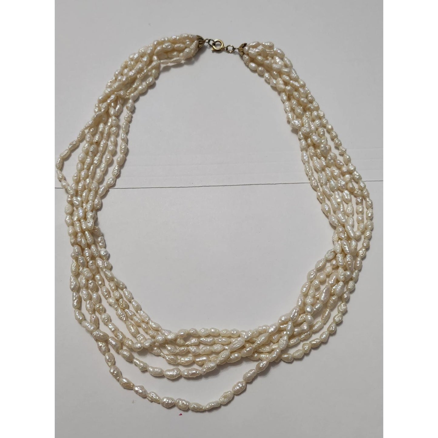14K Gold Freshwater Pearl Jewelry Set 5-Strand Necklace Bracelet Earrings White