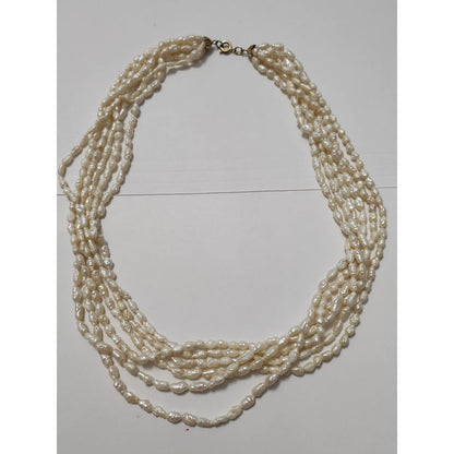 14K Gold Freshwater Pearl Jewelry Set 5-Strand Necklace Bracelet Earrings White