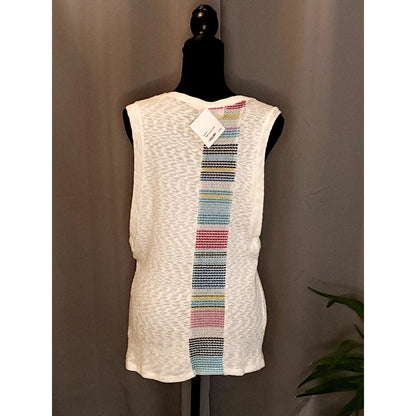 SugarFox Tank Cream Multicolor Stripe Knit Muscle Shirt Boho Festival Beach