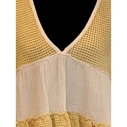 POL Mixed Media Tank Top Yellow Cream Waffle Knit Ruffle Boho Summer Festival