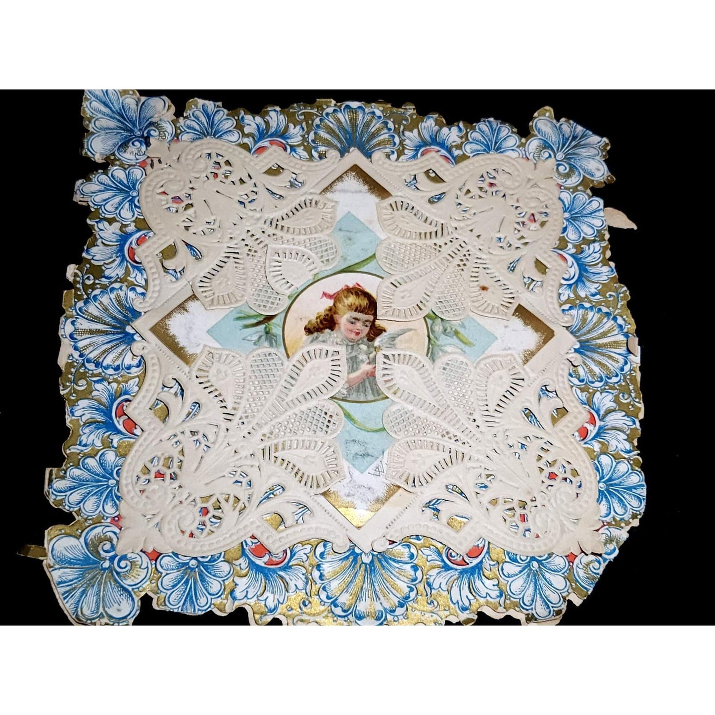 Antique 1904 Victorian Valentine Card Paper Lace Chromolithograph Ephemera