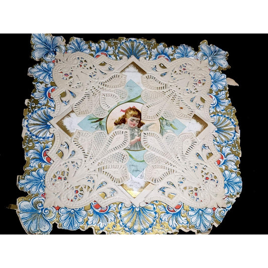 Antique 1904 Victorian Valentine Card Paper Lace Chromolithograph Ephemera