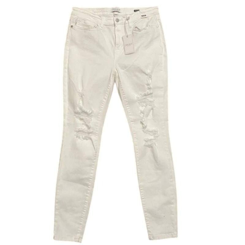 NWT Judy Blue White Ripped Skinny Jeans Destroyed Mid Rise Denim Plus