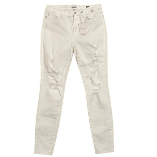 NWT Judy Blue White Ripped Skinny Jeans Destroyed Mid Rise Denim Plus