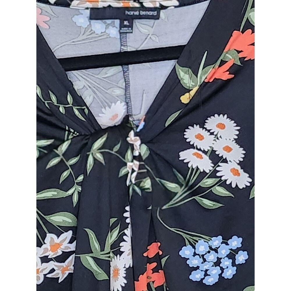 Harve Benard Black Floral Twist Knot Neck Sleeveless Blouse Women's Size XL