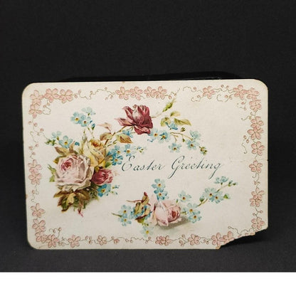 Antique Victorian Easter Greeting Postcard Floral Roses Forget-Me-Nots Litho