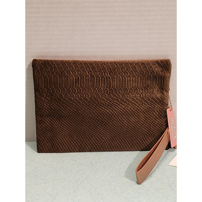 NWT Peachy Keen The Versi Bag Brown Snakeskin Velvet Clutch Wristlet Rose Gold