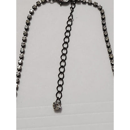 Gunmetal Black and Clear Rhinestone V-Shape Bib Statement Necklace Evening Wear