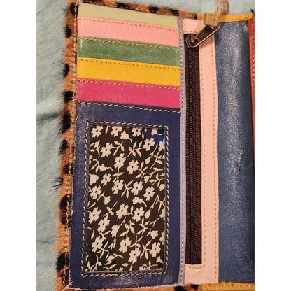 NWT Mari Hair-on-Hide Leopard Print Wallet Multicolor Leather Bifold Clutch