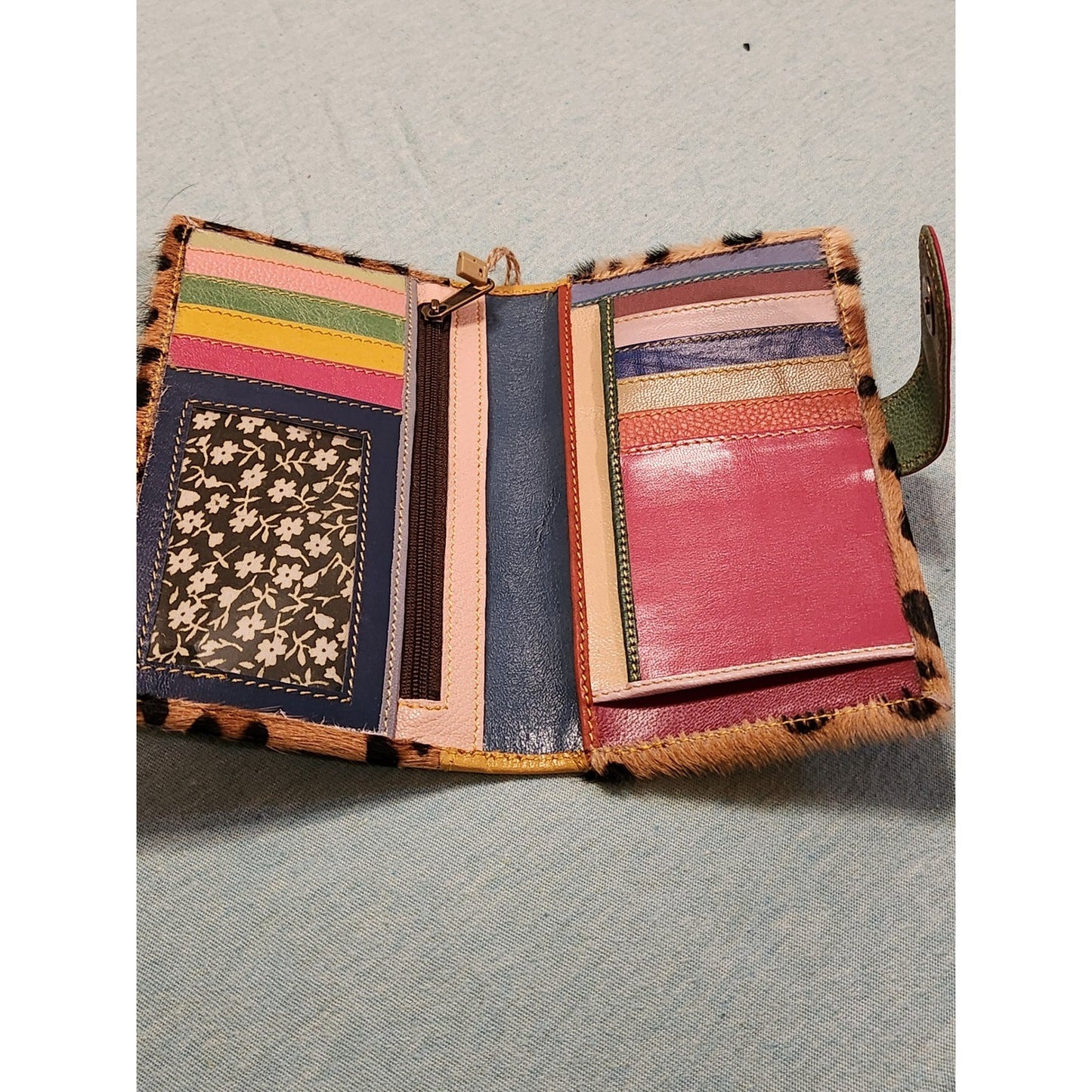 NWT Mari Hair-on-Hide Leopard Print Wallet Multicolor Leather Bifold Clutch