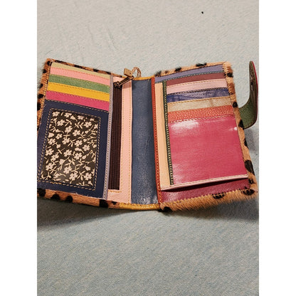 NWT Mari Hair-on-Hide Leopard Print Wallet Multicolor Leather Bifold Clutch
