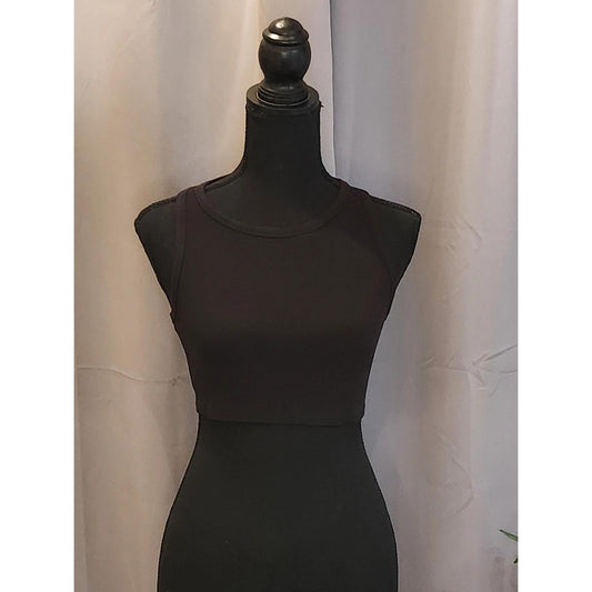 Mono B Ribbed Crop Tank Top Black Racerback High Neck