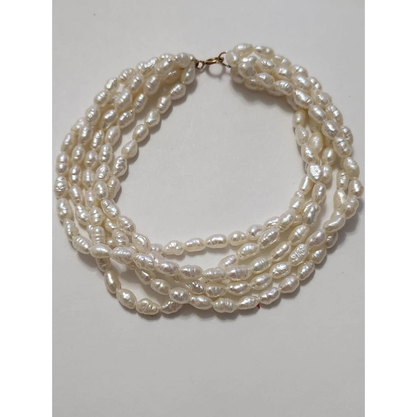 14K Gold Freshwater Pearl Jewelry Set 5-Strand Necklace Bracelet Earrings White