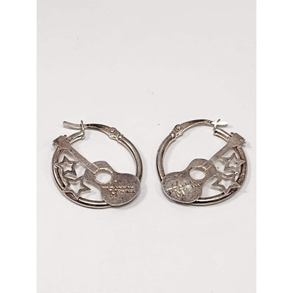 Disney Hannah Montana Guitar Star Hoop Earrings Silver Tone Y2K 2000s Jewelry