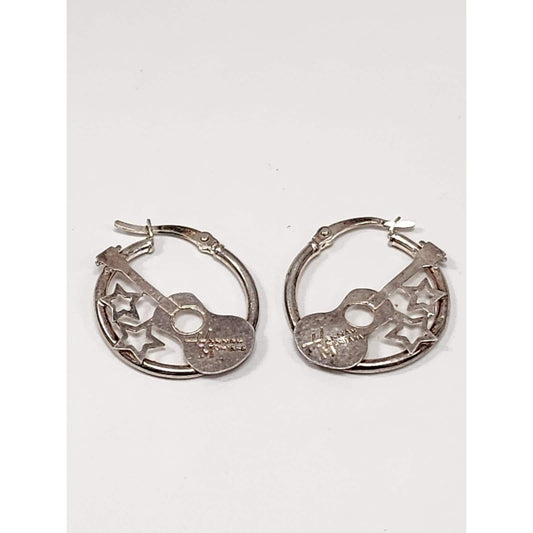 Disney Hannah Montana Guitar Star Hoop Earrings Silver Tone Y2K 2000s Jewelry