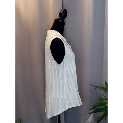 Blue B Collection Sleeveless Button Down Blouse Mint Green Striped High Low