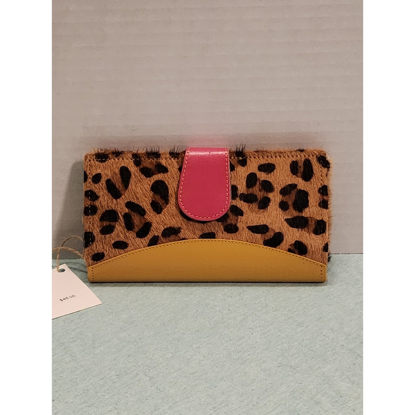 NWT Mari Hair-on-Hide Leopard Print Wallet Multicolor Leather Bifold Clutch