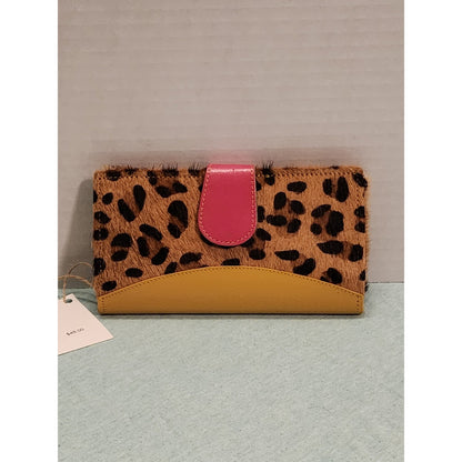 NWT Mari Hair-on-Hide Leopard Print Wallet Multicolor Leather Bifold Clutch