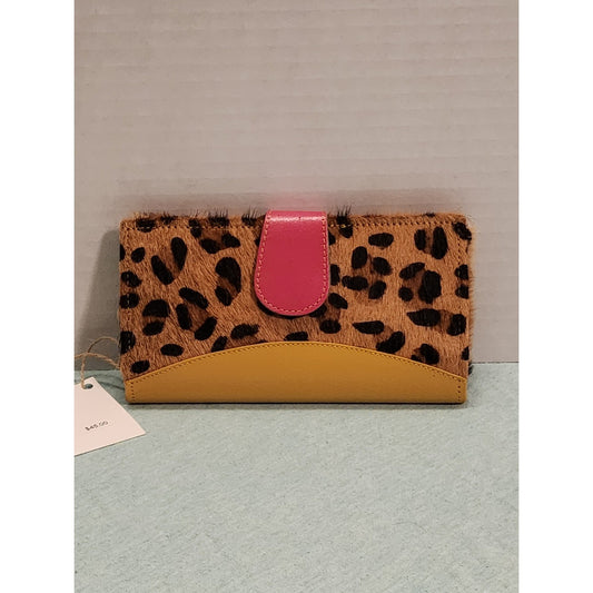 NWT Mari Hair-on-Hide Leopard Print Wallet Multicolor Leather Bifold Clutch