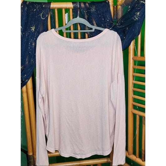 Lucky Brand Light Pink Soft Knit Long Sleeve Slouchy Pullover Top Womens Medium