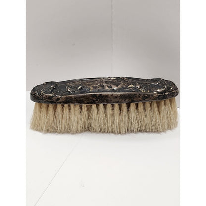 Antique Ornate Silver Tone Repousse Monogrammed Clothes Brush Victorian Style