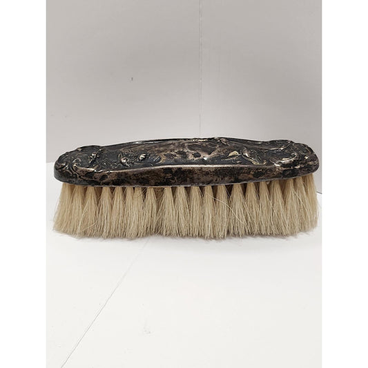 Antique Ornate Silver Tone Repousse Monogrammed Clothes Brush Victorian Style