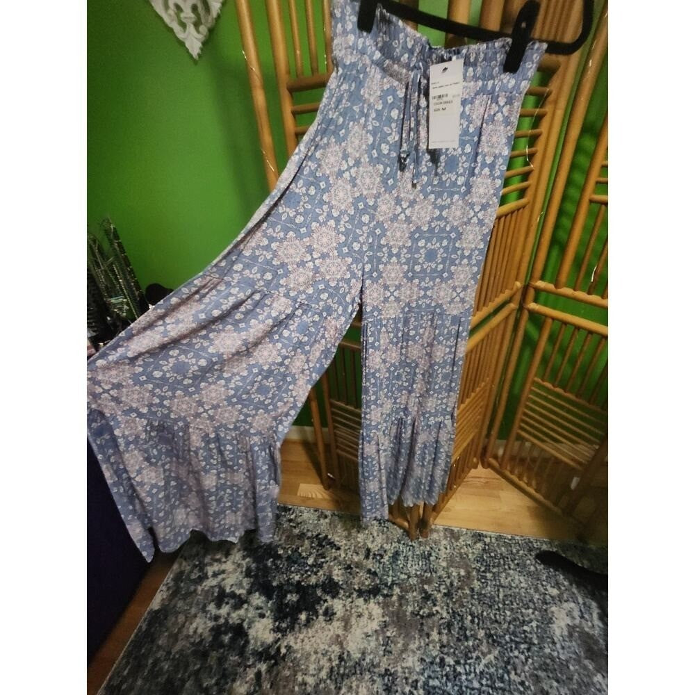 NWT Blue B 2 Piece Set Pants Outfit Denim Blue Paisley Boho Ruffle Smock