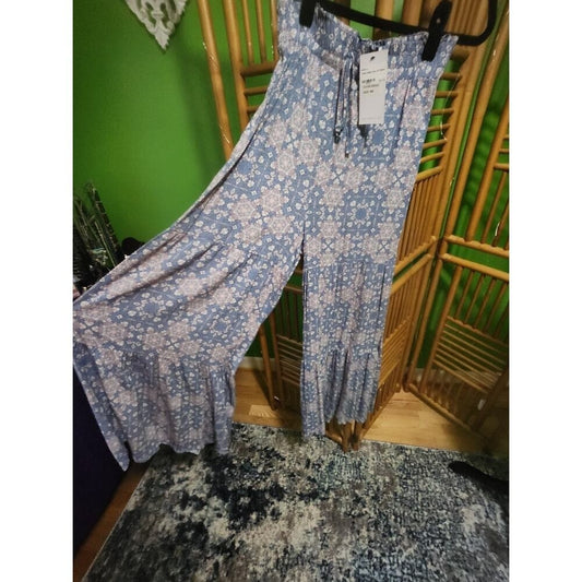 NWT Blue B 2 Piece Set Pants Outfit Denim Blue Paisley Boho Ruffle Smock