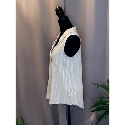 Blue B Collection Sleeveless Button Down Blouse Mint Green Striped High Low